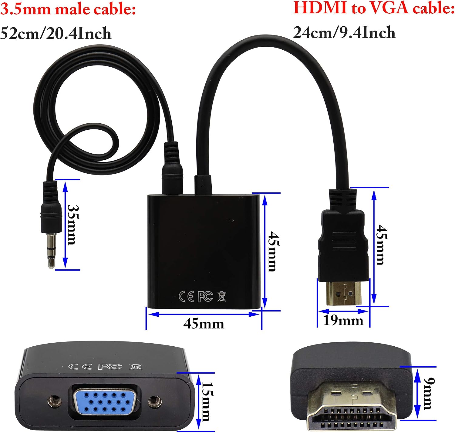 zdyCGTime with 3.5mm Audio Port VGA Female to HDMI Male Adapter Audio Video Cable,Compatible with Computer,Desktop,Laptop,PC,Monitor,Projector,HDTV,AV,Chrome book,Xbox.(VGA F/M) - Image 3