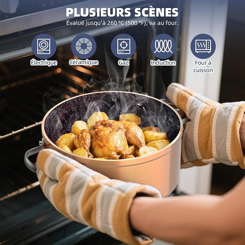 Batterie de Cuisine 12 Pièces, Céramique Duralon, Cuivre, Sans PFAS — photo 6 sur 8