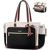 LOVEVOOK Teacher Tote Bag for Women, Work Laptop Bag Gift with Large Cup Holder, Quilted Nurse Bag Diaper Tote with Multi-Pockets, Large Computer Handbag Purse for Bussiness Travel, Office, College