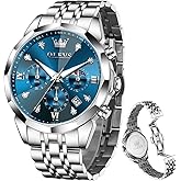 OLEVS Watches for Men Luxury Diamond Casual Large Dial Watches Stainless Steel Waterproof Business Dress Analog Luminous Date Mens Watches