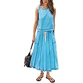 Yanekop Womens Skirt Sets 2 Piece Outfits Casual Summer Sets Vacation Matching Lounge Set Midi Skirt and Top Set 2025