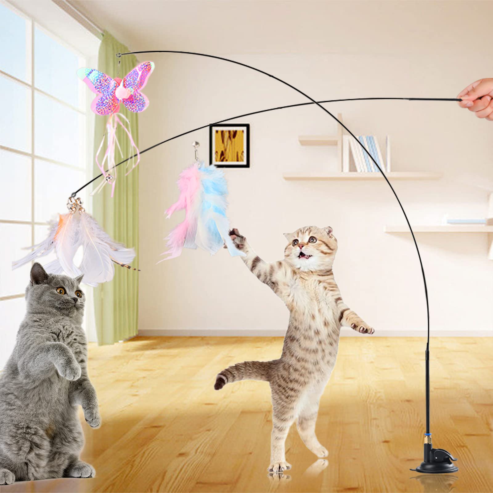 NBVNBV【Amazon限定ブランド】猫じゃらし 吸盤式自動 釣り竿 プレミアムフェザー 猫用玩具 リアルな動物の交換猫用 羽棒鈴付き 猫のお好みじゃらし、猫のおもちゃ屋内猫用 子猫プレイチェイスエクササイズ ねこ の商品画像
