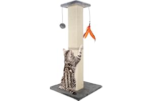 Ahomdoo 33.5 Inch Cat Scratching Post Heavy Duty and Thicker Cat Scratching Posts Sisal Protects Furniture with Feather Toy and Hanging Ball Cat Scratcher for Indoor Cats and Adult