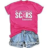 AMWIPE Pink Ribbon Shirts for Women Breast Cancer Awareness Tshirts Ribbon Graphic Print Tee Inspirational Breast Cancer Tops