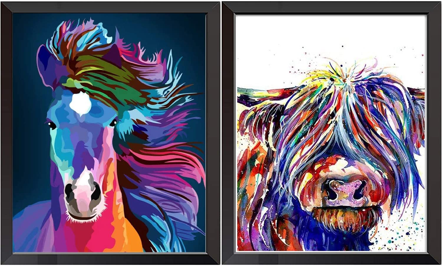 2 Packs Embroidery Kits for Adults Beginners, Printed Horse & Cow Cross Stitch Kits with Pre-Printed Fabric, Threads, Needles, Scissors, Threading Apparatus for Adults Home Decor or Gifts (30 × 40 cm)