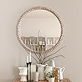 COZAYH Distressed Wood Frame Accent Mirror, Rustic Farmhouse Style Decorative Wall Mirror (Round)