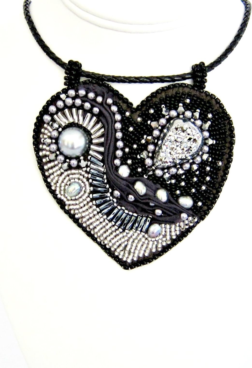 Beaded Heart Druzy Pearl Necklace