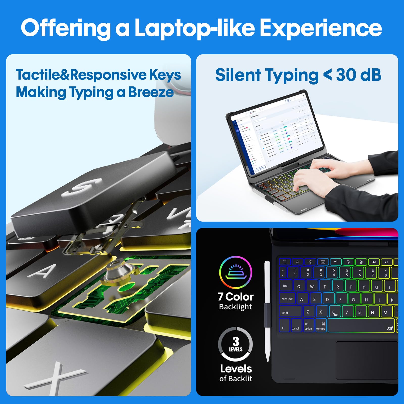 BABG TouchPad Keyboard Case for iPad 10th Generation&iPad 11th(A16,2025),iPad Air 11（M3,M2/iPad Pro 11 inch Keyboard&iPad Air 5th/Air 4th Keyboard, 360°Swivel,7 Use Modes,Rainbow Backlight- Black