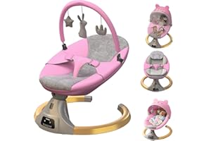 ERMEIRABBIT Baby Swing for Infants | Electric Bouncer for Babies, Portable Babies Rocker Bouncer for Newborn Boy and Girls, 12 Preset Lullabies, 5 Sway Speeds, with Fitness Rack and Mosquito net