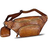Genuine Leather Waist Bag Hip Bag Fanny Packs for Women and Men Real Leather Fanny Bag Sling Bag Crossbody Bags Chest Purses (Brown)