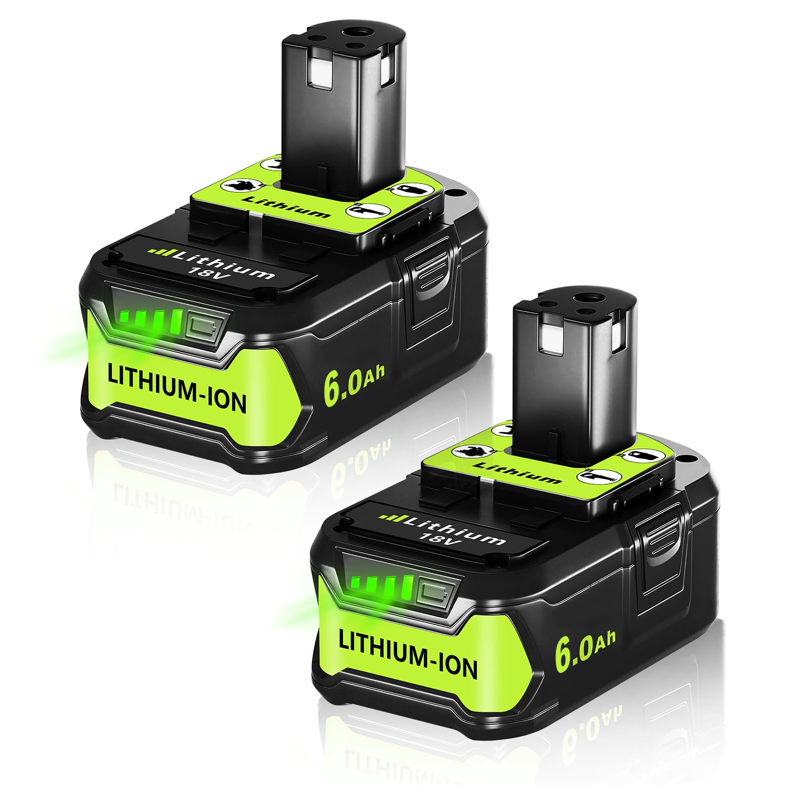 Photo 1 of ANTOOLOCKER Replacement for Ryobi 18V Battery: 2 Pack 6.0Ah for Ryobi Lithium 18v Battery P108 P102 P107 P109 Cordless Power Tools Fits Craft Creator