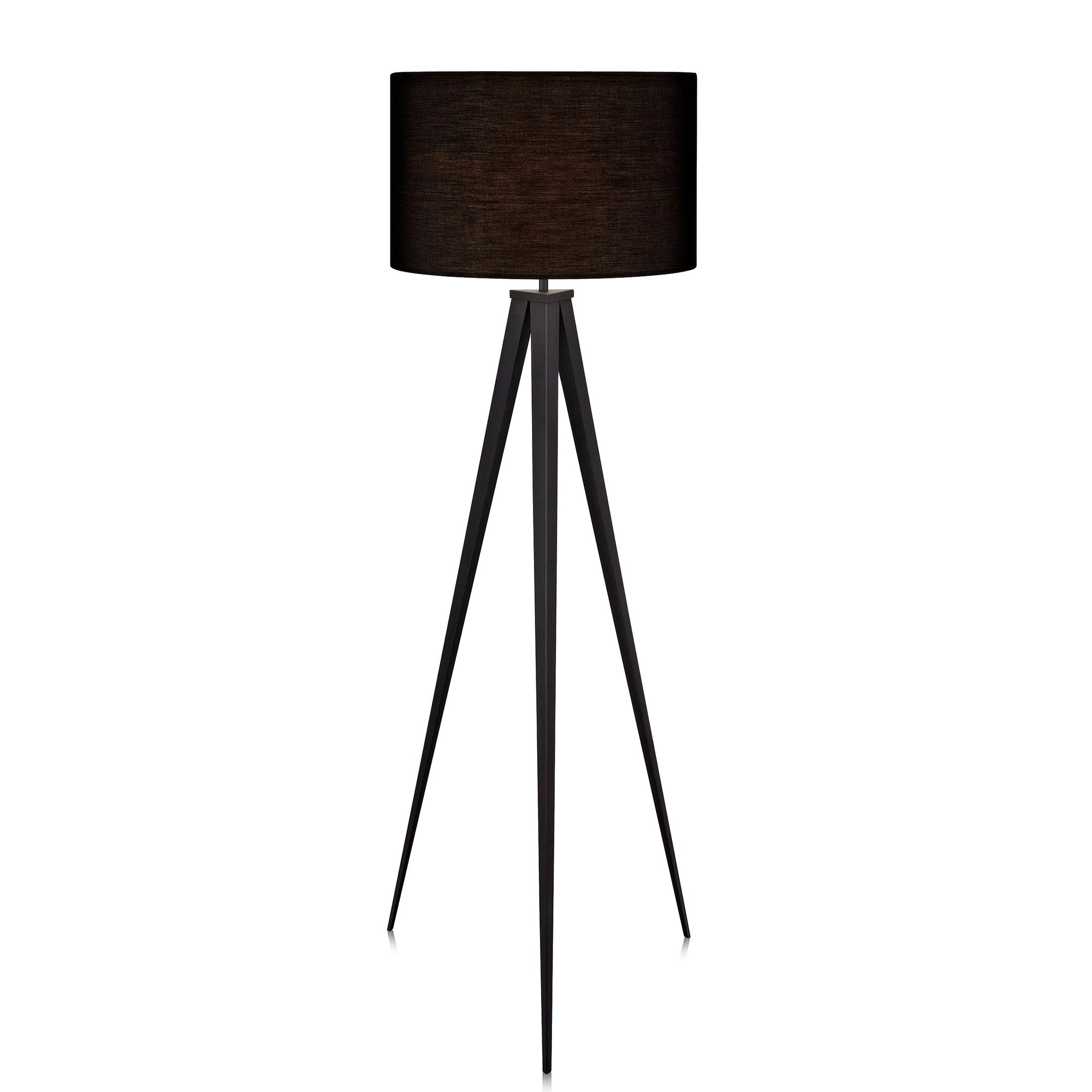 Teamson Home Romanza LED Tripod Standing Floor Lamp with Drum Shade, Modern Lighting in Black for Living Room, Bedroom or Dining Room