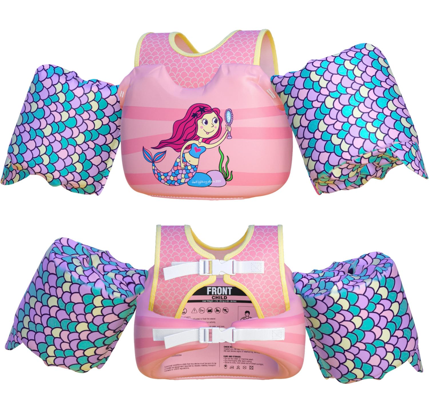 Photo 1 of Dark Lightning Coast Guard Approved Kids Life Jacket/Toddler Swim Vest,Toddler Floaties Girls Age 2/3/4/5/6/7 Years Old, 30-50 Pounds Children Water Wings Arm Floaties for Swimming Pool (Mermaid)