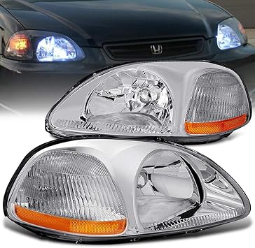 Amazon Com Ajp Distributors For Honda Civic Coupe Sedan 2 3 4 Door Hatchback Ek Headlight Head Light Lamp Upgrade Replacement Pair Left Right 1996 1997 1998 96 97 98 Chrome Housing Clear Lens Amber Reflector Automotive