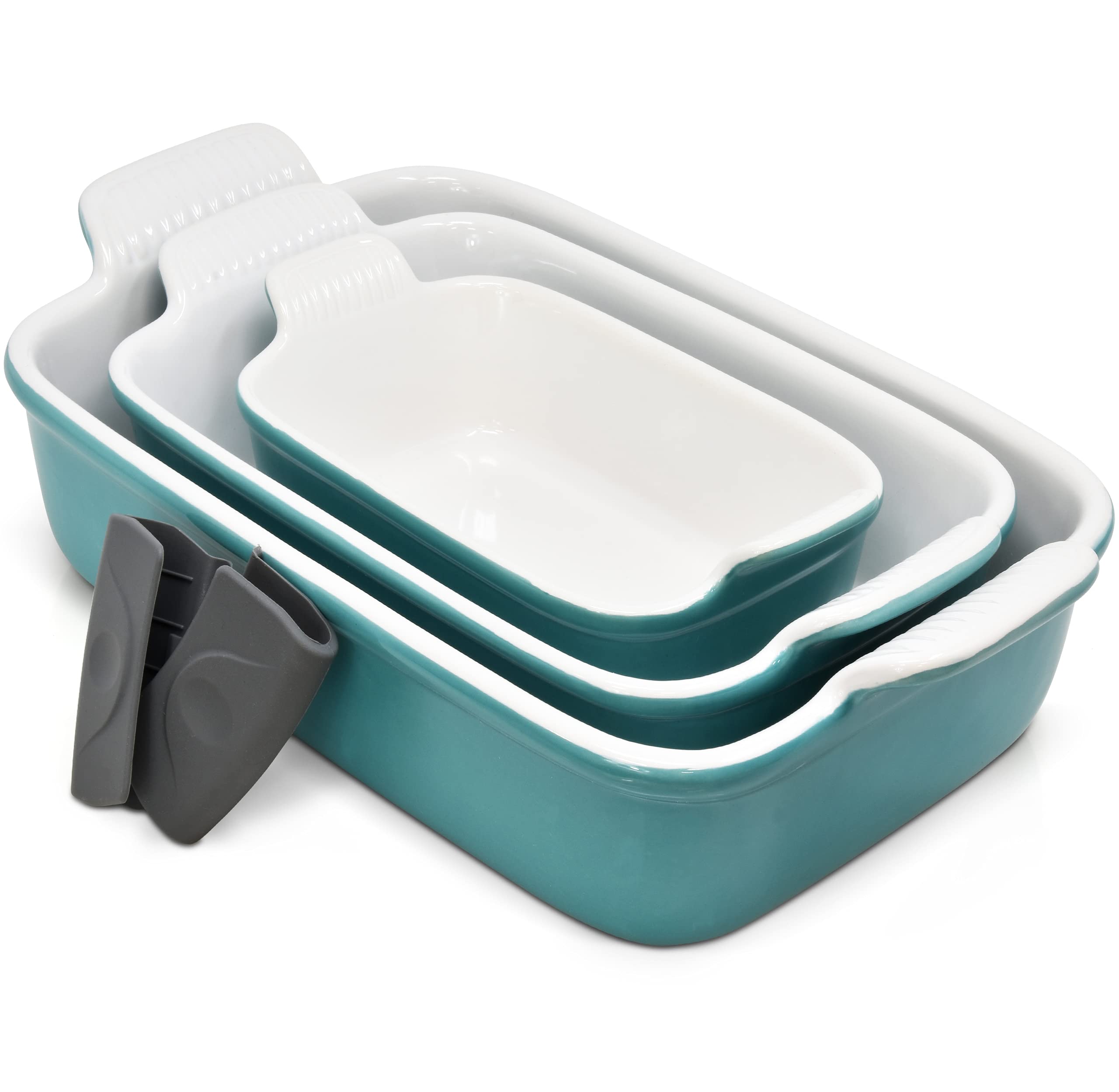 Ceramic Baking Dish Bakeware Set, Casserole Dish Ceramic 3 Piece Rectangular Porcelain Bakeware Serv