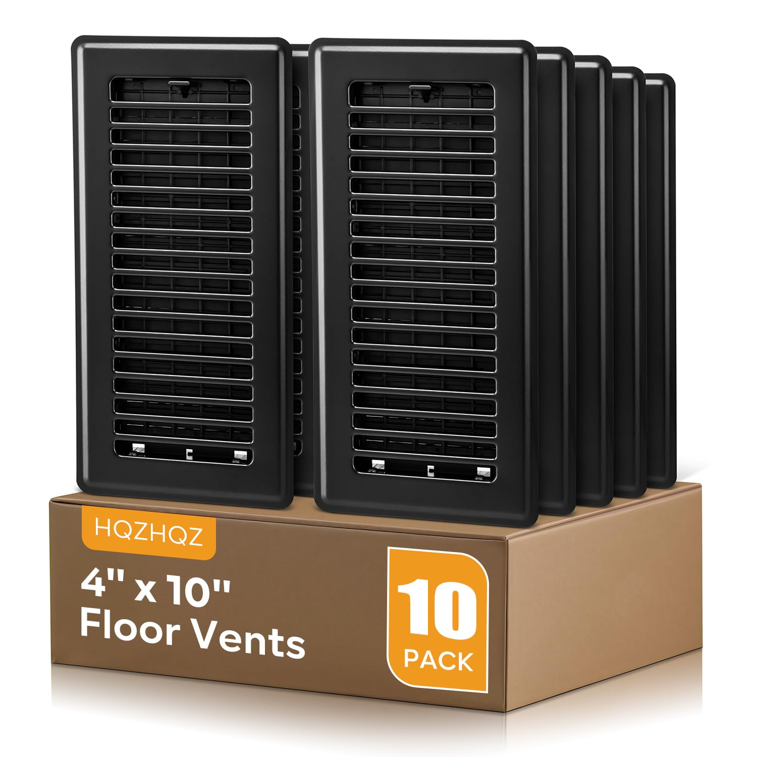 Photo 1 of 4 x10 Floor Registers, Floor Vent Covers 10 Pack, Heavy Duty Steel Walkable Vent Covers for Home Floor, Easy Adjust Air Supply Lever, for Sidewall and Floor, Black