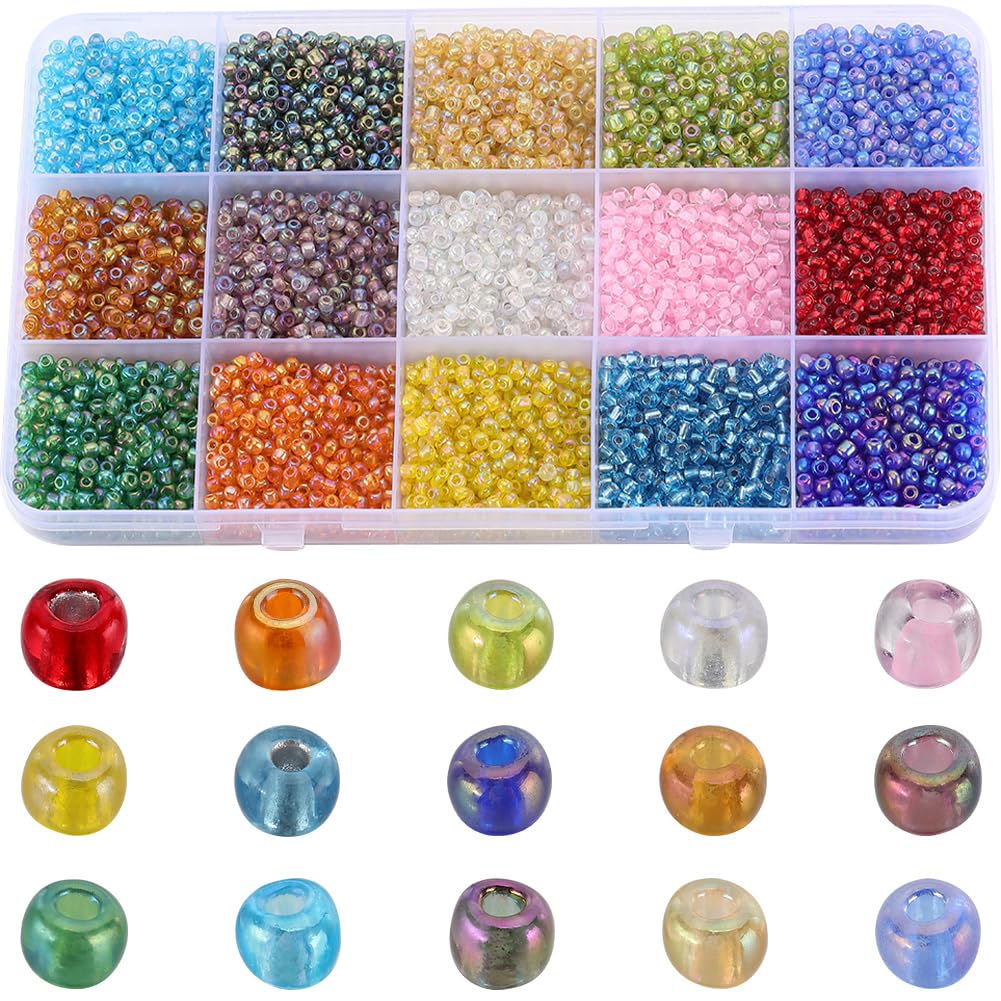 SUNNYCLUE 1 Box 4290pcs 8/0 Glass Seed Bead 4mm Friendship Bracelet Glass Seed Beads Mini Craft Beads Small Glasses Beaded Round Loose Spacer Bead for jewellery Making DIY Earrings Bracelets Necklaces