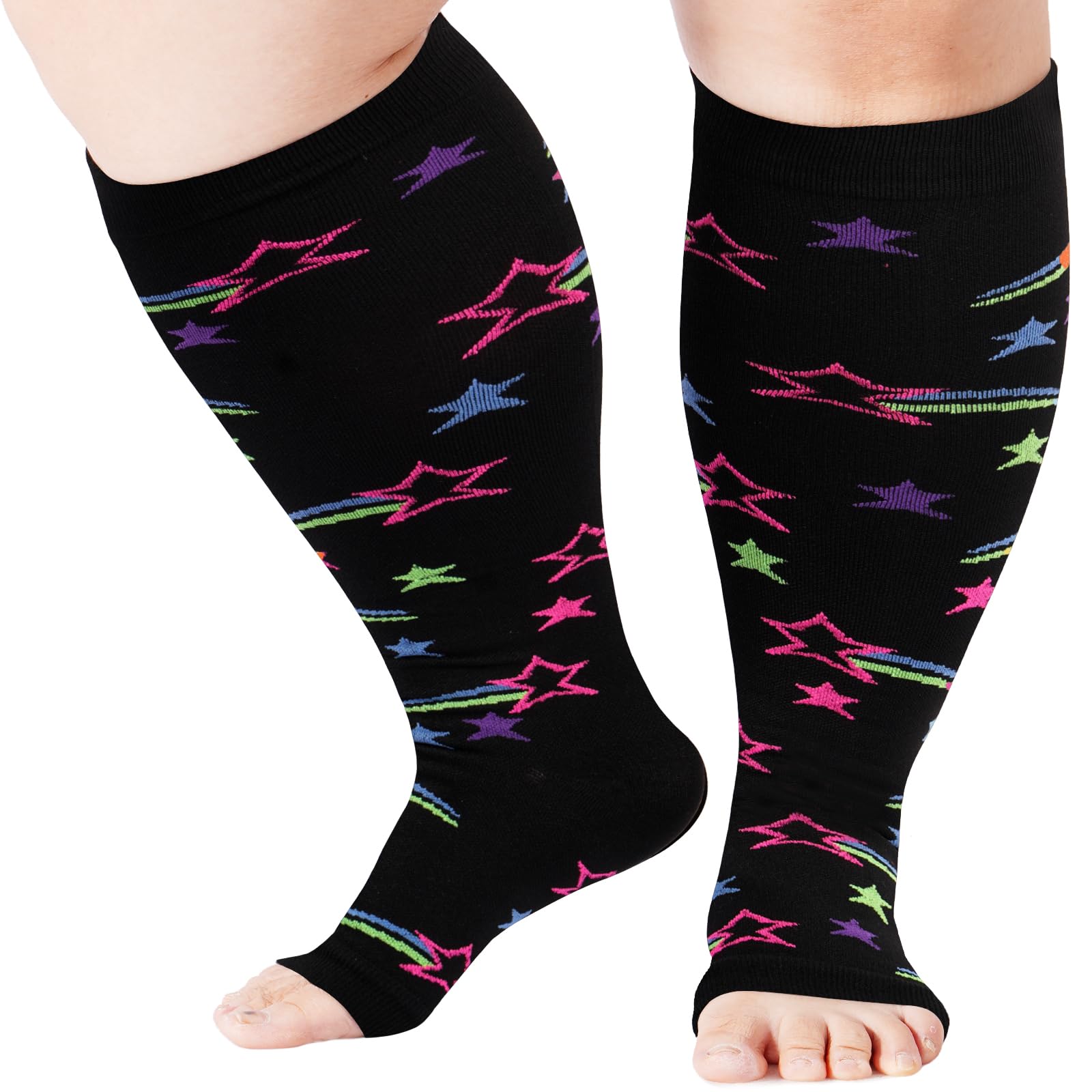 Photo 1 of Abodhu Plus Size Compression Socks Open Toe Compression for Women& Men 15-20mmHg Wide Calf Knee High Toeless Compression Sock