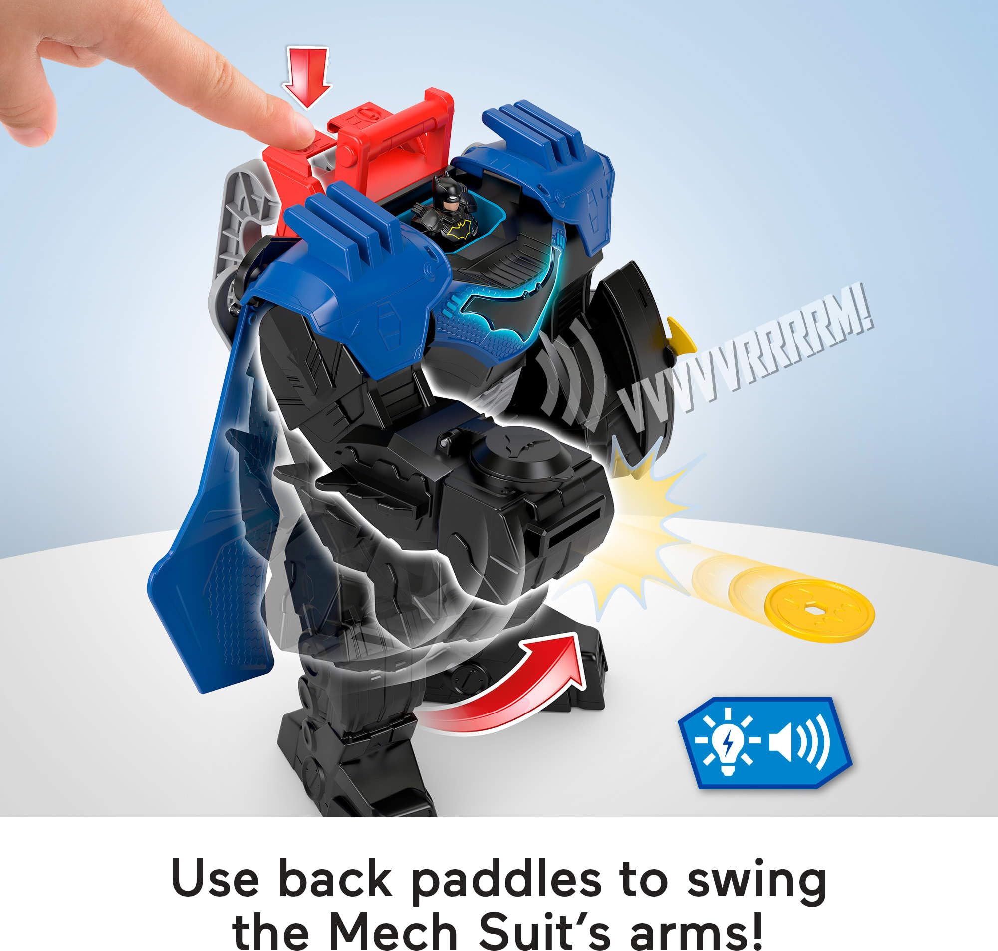 Fisher-Price Imaginext DC Super Friends, Batman Flight Mech with Lights, Sounds Motion & 3-inch Action Figure, 14.5-inch Toy Includes Launcher & Discs