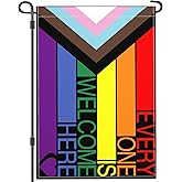 JZYIZYU Gay Pride Garden Flag Everyone is Welcome Here Garden Flags for Outside 12x18 Double Sided LGBTQ Lesbian Pansexual Rainbow Bisexual Resist Yard Sign Garden Flag Outdoor Decorations