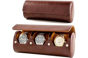 MR.OKAY 3 Watch Travel Case- Classic Leather Watch Case With Perfect Texture.Portable Watch Roll Or Organizer For Storage And Display. Luxury Gifts For Men, All Handmade by Artisans.