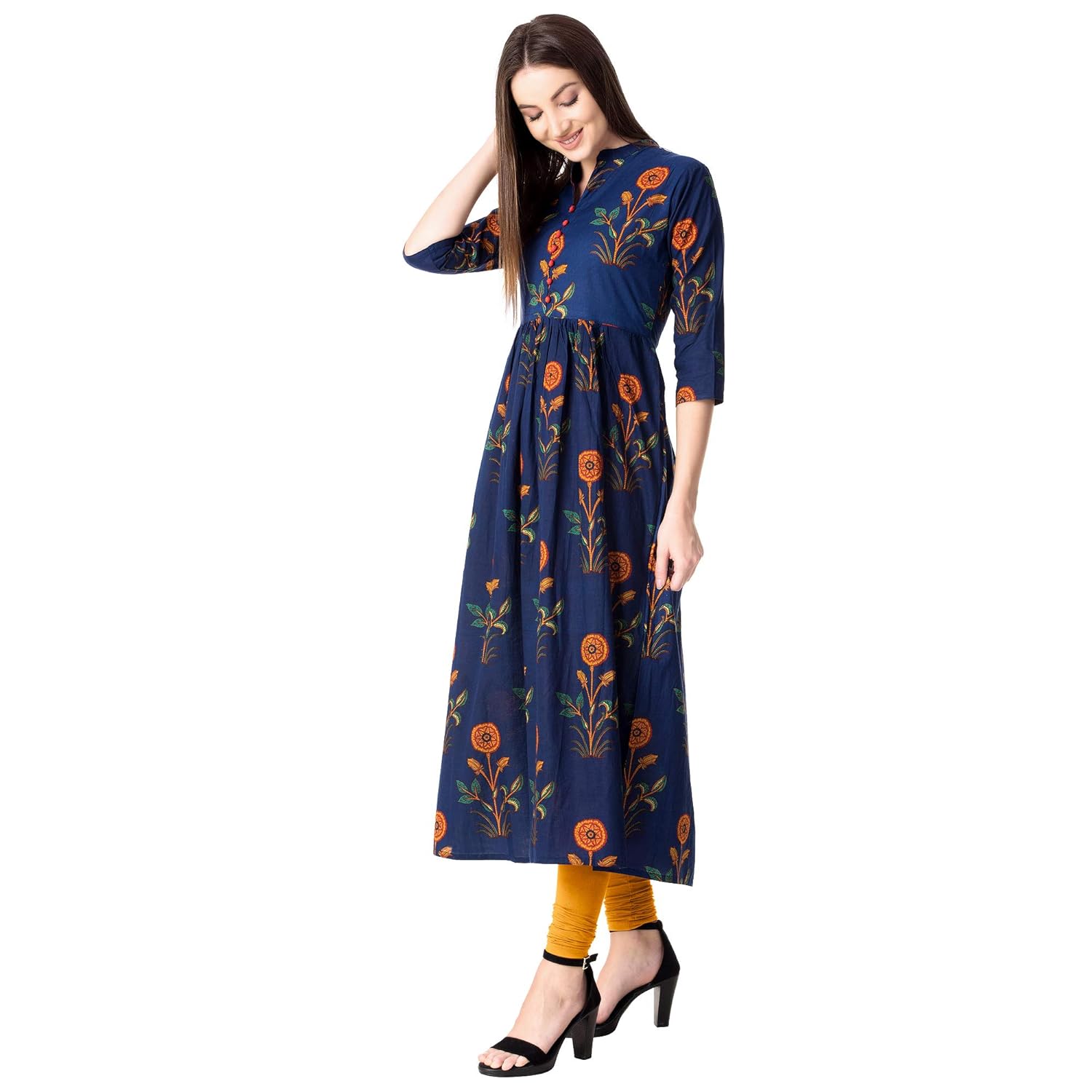 gulmohar jaipur women's a-line cotton kurti (blue)