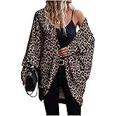 SOLY HUX Women's Leopard Print Oversized Coat Long Sleeve Open Front Cheetah Cardigan Jacket Outerwear