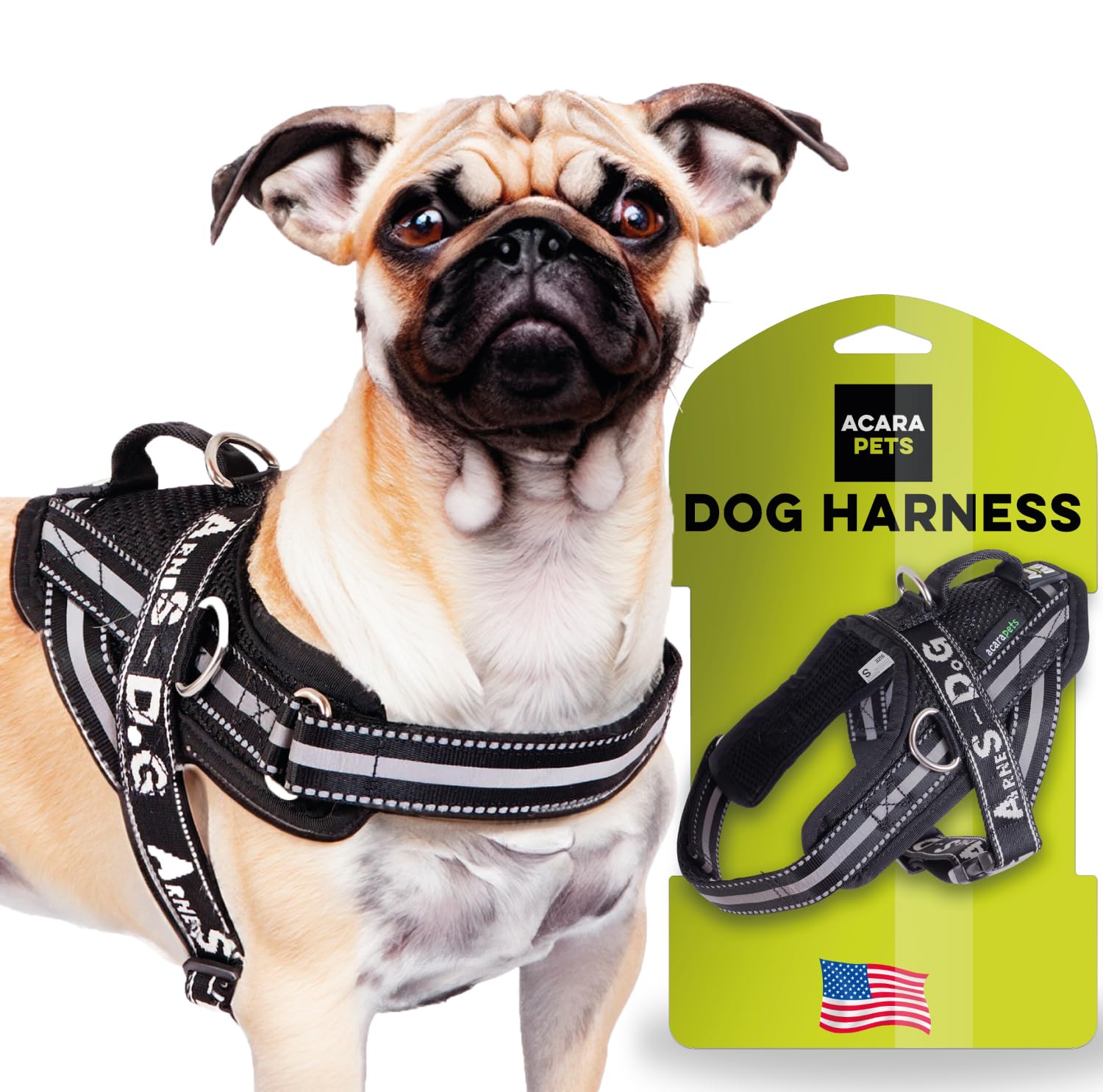 Dog harness with 3 metal ring anchors to hold your dog’s chest or thorax and not suffocate its neck. Attaches easily with a single quick release. (Black, S)
