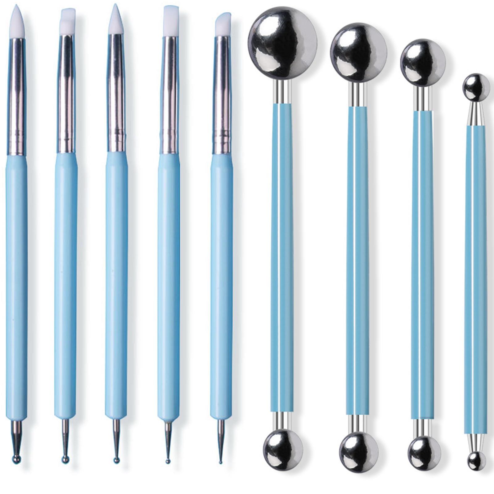 Silicone Clay Sculpting Tools, 9 PCS Ball Stylus Tools Double-Ended Polymer Clay Tool Modeling Ball Tools Soft Rubber Tip Modelling Pen for Ceramic Shaping Engraving Embossing