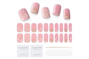 MOOYIYAN Semi Cured Gel Nail Strips|Works with Any UV/LED Nail Lamps|20 Pcs Gel Nail Wraps|Long-Lasting Two Weeks and Easy to Apply & Remove|With 2 Prep Pad,1 Nail File&1 Wooden Stick,Golden Christmas