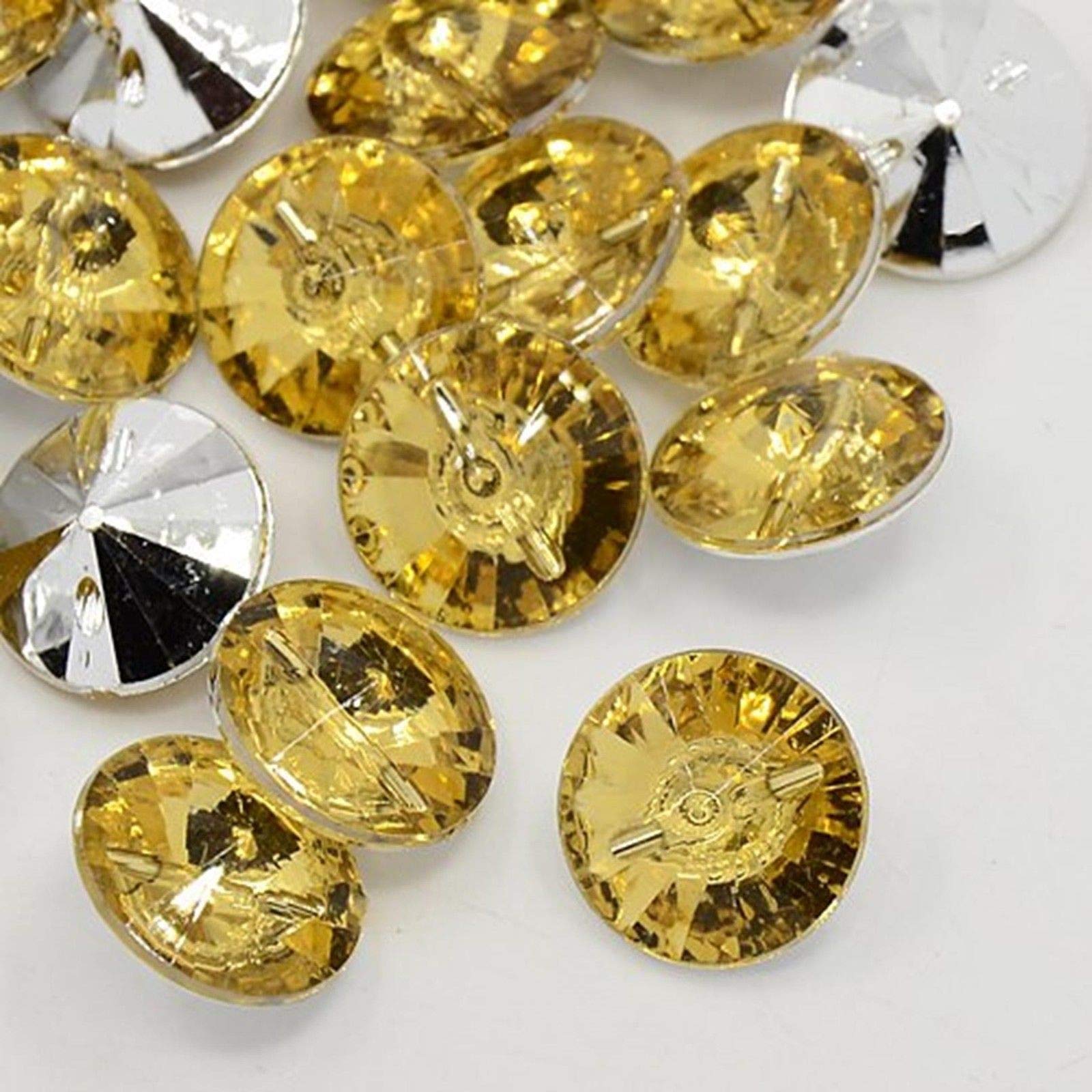 100 x Jonquil Yellow Rhinestone Plastic Crystal 15mm Round 1 Hole Sewing Crafts Buttons — image 1