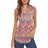 Halife Women's Sleeveless Floral Print V Neck Tunic Tank Tops Blouse Shirts