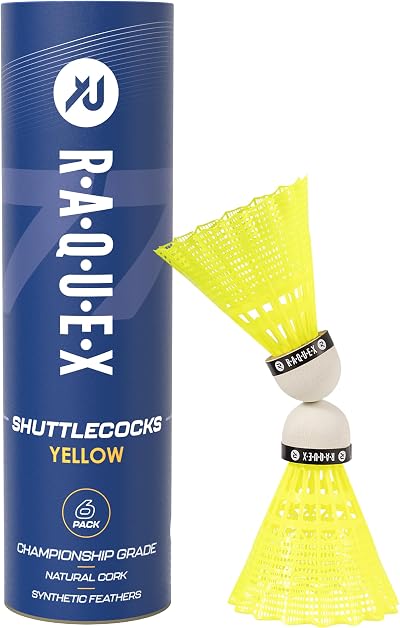 Raquex Badminton Shuttlecocks Yellow White Tube of 6 5.3g 3 Speeds