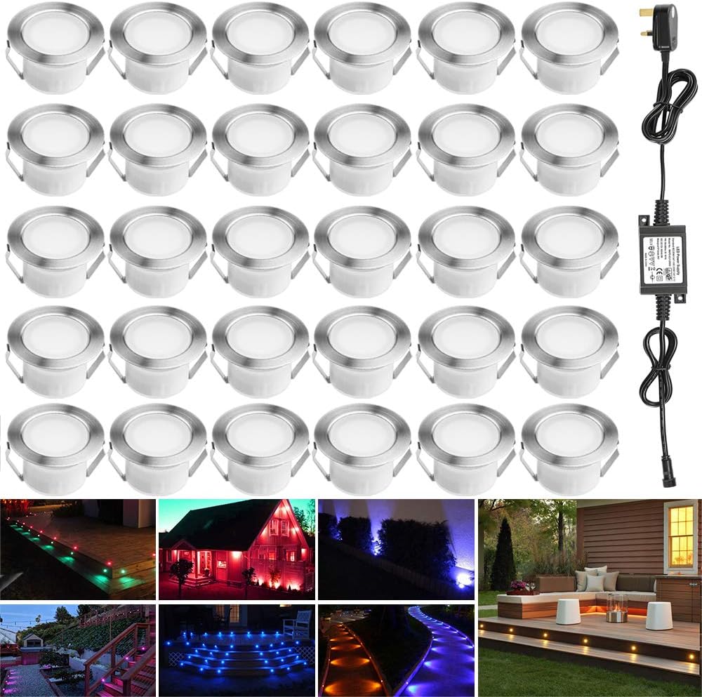 INDARUN RGBW (RGB+Warm White) Led Decking Lights Waterproof IP67 Ø45MM - Lighting for Terrace/Patio/Path/Wall/Garden/Decoration, 30 Packs