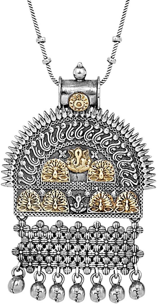 Vintage Inspired Boho Bohemein Oxidized Intricately Crafted Peacock Flower Designed Pendant with Chain for Indian Women Ethnic Traditional Jewelry