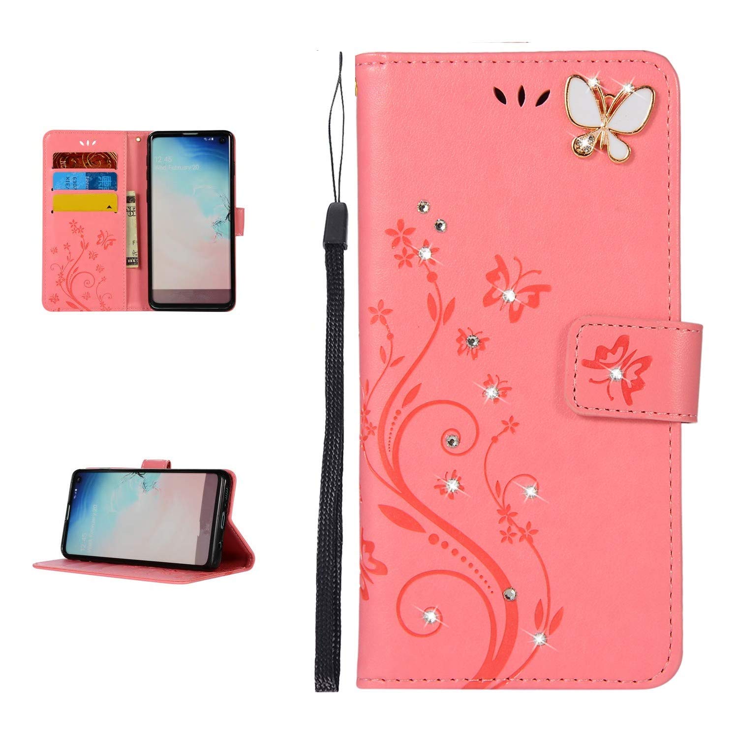 JOMAE-Shop For Galaxy A40 Case, Samsung Galaxy A40 Leather Case Wallet Flip Cover Bling Diamonds Design Holster Case With Pocket ID Credit Card Holders/Cash Slots Case Cover (Samsung Galaxy A40,Pink)