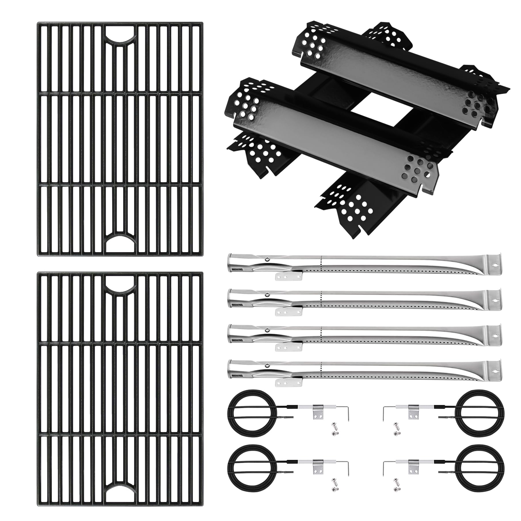 Photo 1 of Cast Iron Cooking Grate,Heat Shield and Burner Kit for Nexgrill Replacement Parts 4-Burner 720-0830H 720-0830H,720-0888N,720-0888,720-0864,720-0896B,for Uniflame,Kenmore,Nexgrill 4&5-Burner Gas Grills