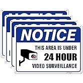 4-Pack 24 Hour Video Surveillance Sign, 7x10inch .040 Rust Free Security Camera Sign Warning for Home or Business CCTV Monito