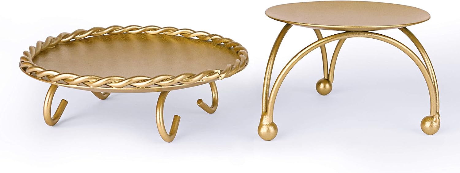 dedoot Candle Holder, Gold Candle Holders Set of 2 Decorative Handmade Iron Pillar Plate Candle Holder Centerpiece Fit LED & Wax Candles, Pedestal Candle Stand for Wedding, Spa, Dinner Tables