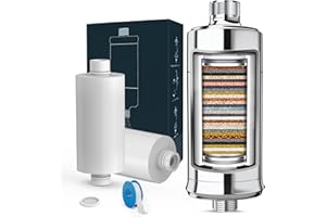 FEELSO 32-Stage Shower Filter for Hard Water, with 2 Replaceable Cartridges, High Output Shower Water Filter for Removing Chl