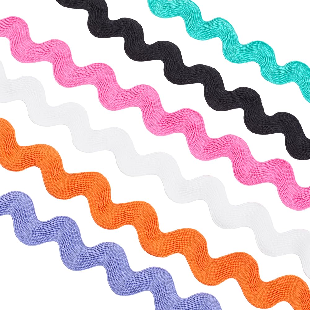 GORGECRAFT 12 Yards 6 Colors Ric Rac Trim Ribbon 3.7cm Wave Bending Fringe Trim Rick Rack Zig Zag Trim Braided Edge Fabric for Sewing Flower Home Party Wedding Dress Decoration Craft