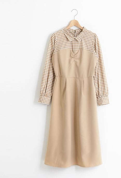 Amazon アメリエル マジェスティックレゴン Amelier Majestic Legon ギンガムチェック切り替えワンピース Free ベージュ柄 ワンピース チュニック 通販