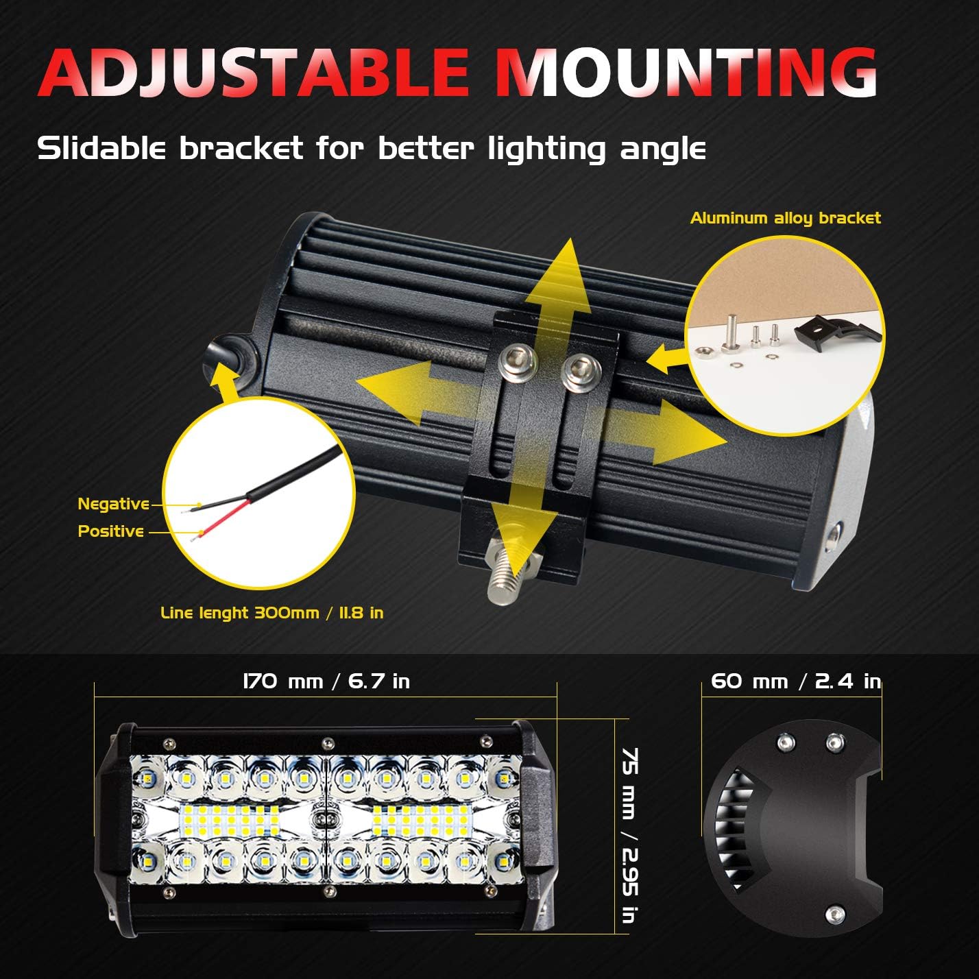 AUZKIN 7 Inches LED Light Bar Submersible Driving Lights 240W 24000lm LED Pods Spot Flood Combo Beam Off Road Lights Fog Lights for Truck Trailer Pickup Boat Car SUV ATV RV Jeep,2Pcs: Automotive