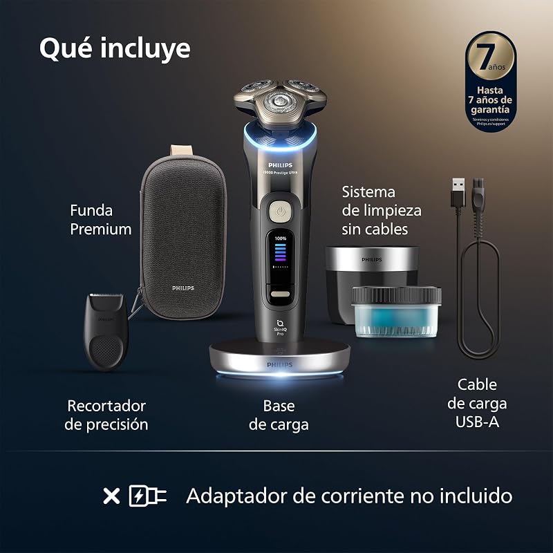 i9000 Prestige Ultra, Afeitadora Eléctrica Hombre, Máquina de Afeitar Barba en Seco y Mojado, Tecnología SkinIQ Pro, Base de Carga, Recargable, Estuche Premium, Centro de limpieza, XP9405/31