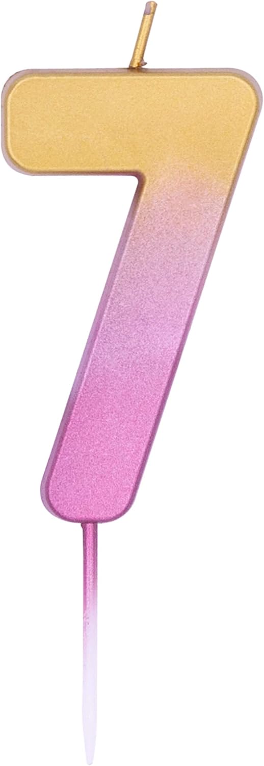 Pioneer Party Candle, Age Seven Cake Candle, 7th Seventh Birthday Candles, 15887, Rose Gold Ombre