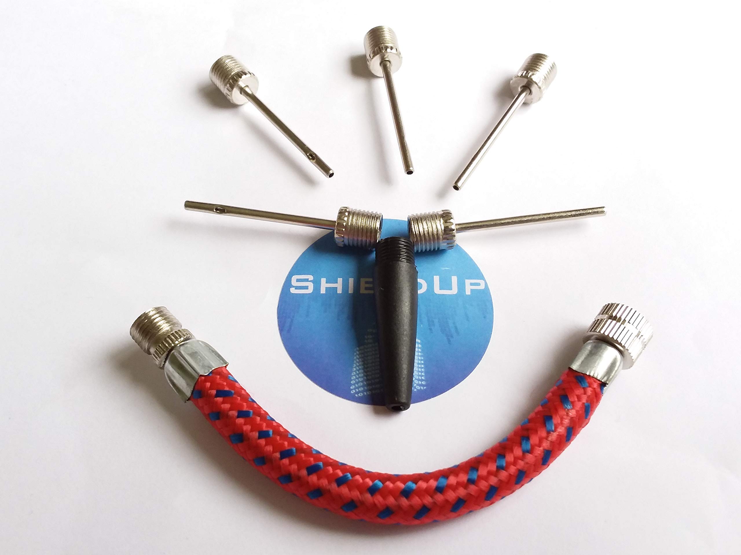 CyberSunrise ShieldUp Bicycle Air Pump Adaptor Kit - 1x Flexible Hose for Bike Tyres - 5x Needle Valves for Footballs - 1x Plastic Adapter for Airbeds & Lilos