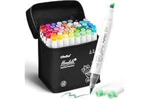 Ohuhu Alcohol Markers Brush Tip: 48 Colors Brush & Chisel Dual Tips Drawing Marker for Adults Artists Coloring Books Illustra
