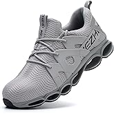 Kezhiho Men's Women's Steel Toe Work Sneakers, Yellow, Lightweight Breathable, Slip Resistant, Indestructible Construction, Safety Shoes