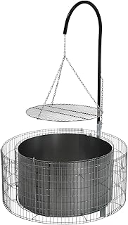 bellissa Feuer- und Grillstelle aus Gabionen - 95580 - Feuerstelle inkl. Grillrost, Grillgalgen und Ketten - Durchmesser 92/72 cm, Höhe 40 cm