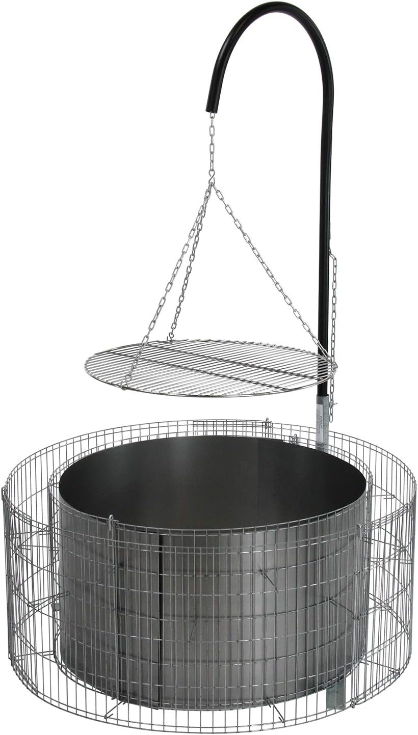 bellissa Feuer- und Grillstelle aus Gabionen - 95580 - Feuerstelle inkl. Grillrost, Grillgalgen und Ketten - Durchmesser 92/72 cm, Höhe 40 cm